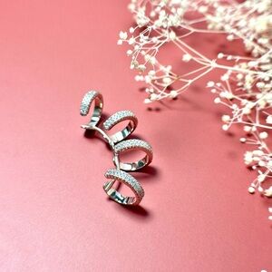 New! Elegant 925 Silver Multi-Band Ring Cuff, simulated diamonds, non pierced